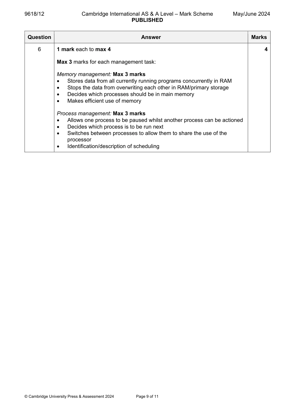 Mark scheme, page 9 of 11