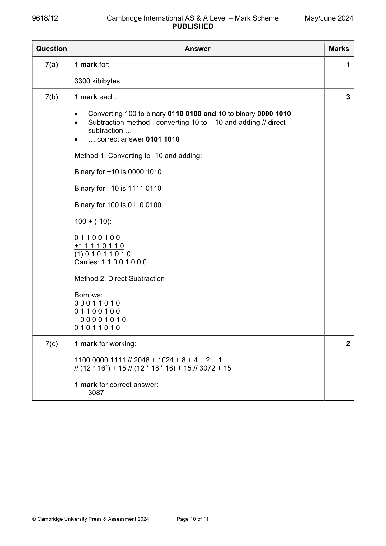 Mark scheme, page 10 of 11