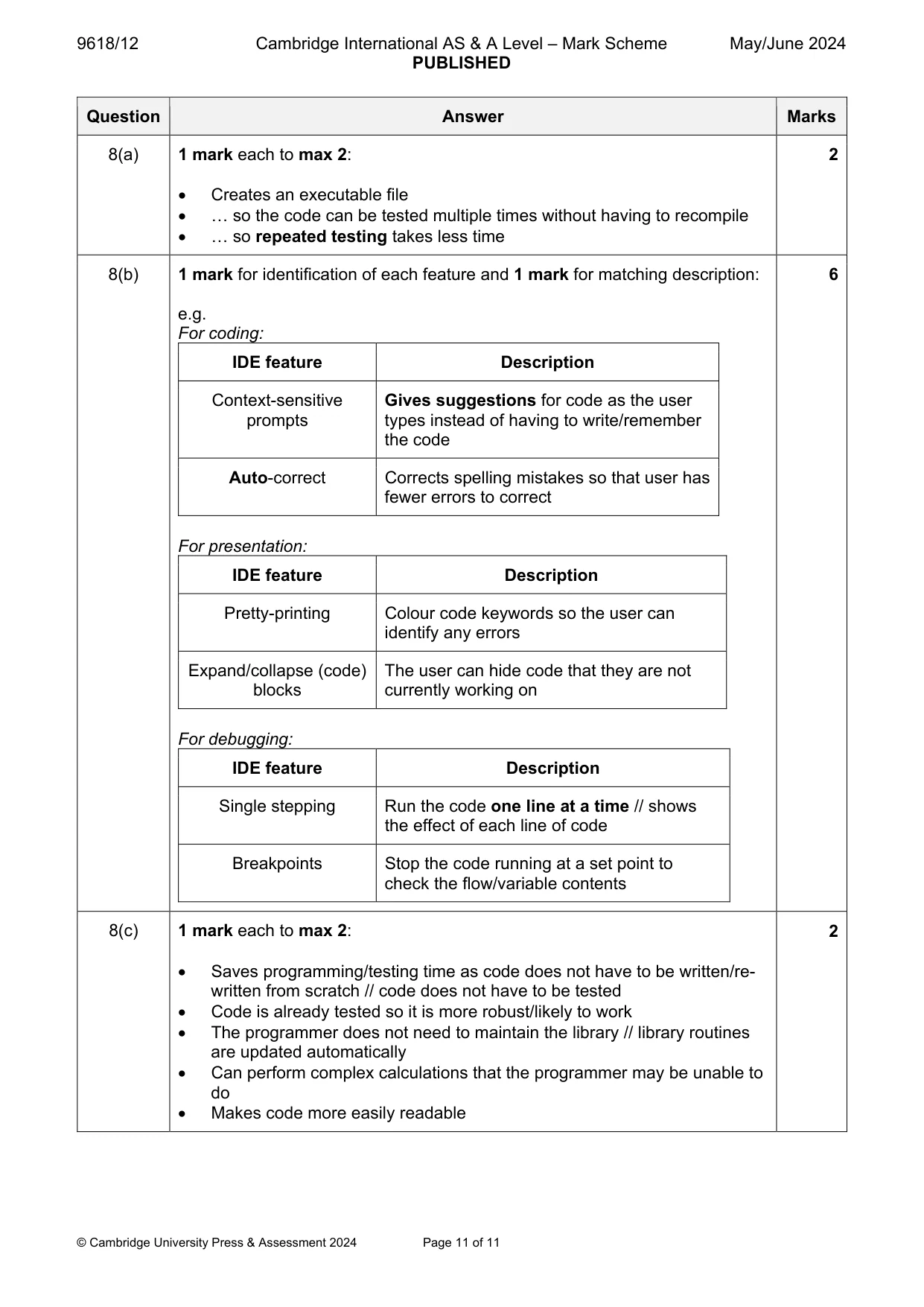Mark scheme, page 11 of 11