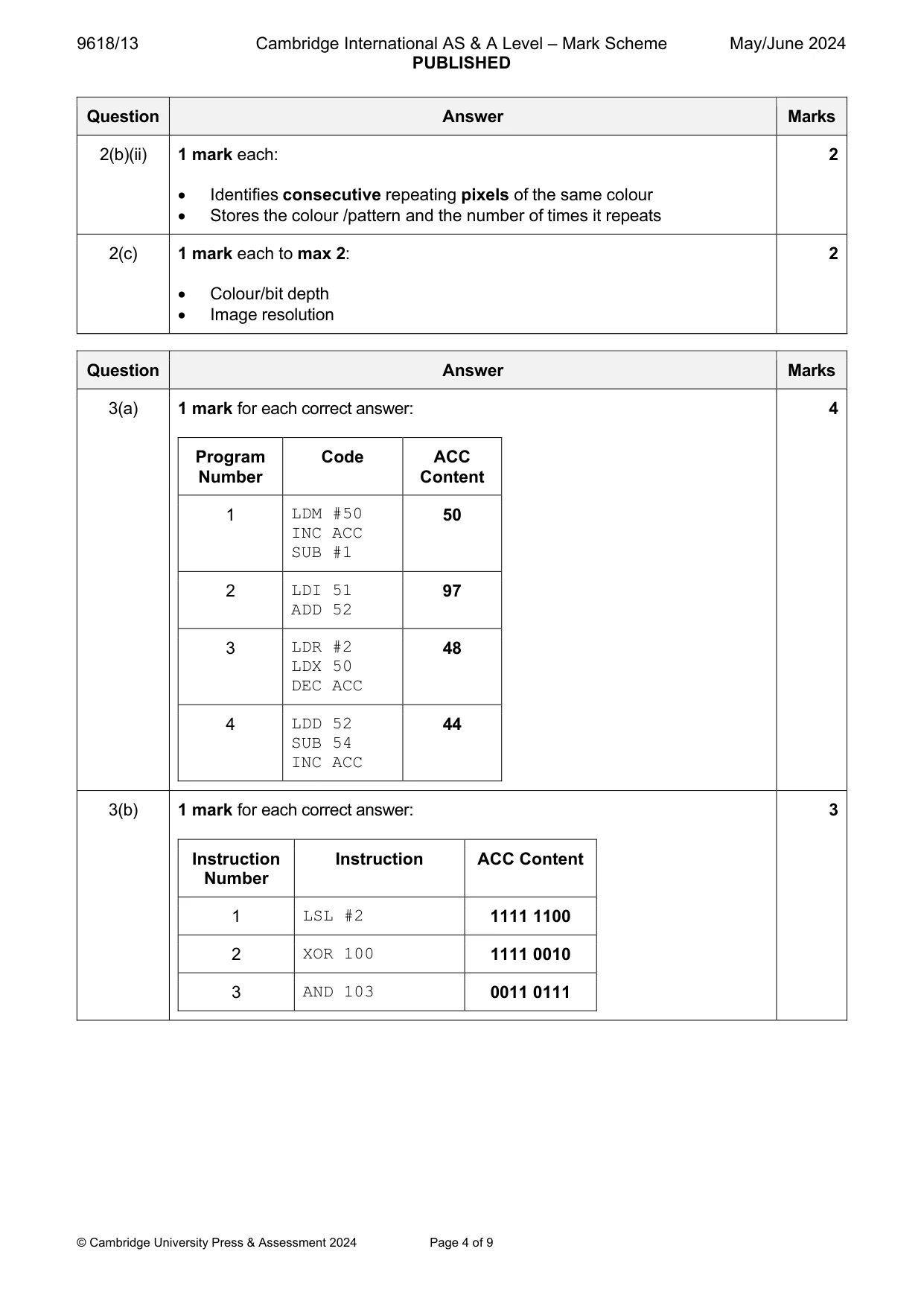 Mark scheme, page 4 of 9