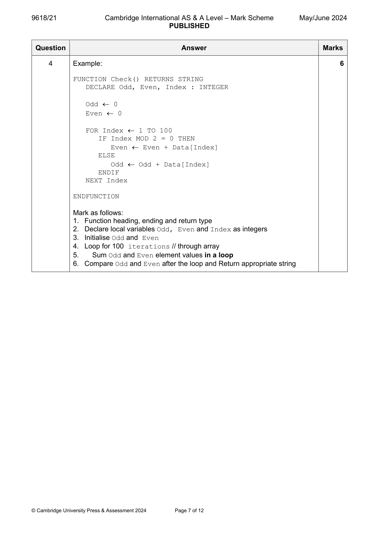 Mark scheme, page 7 of 12