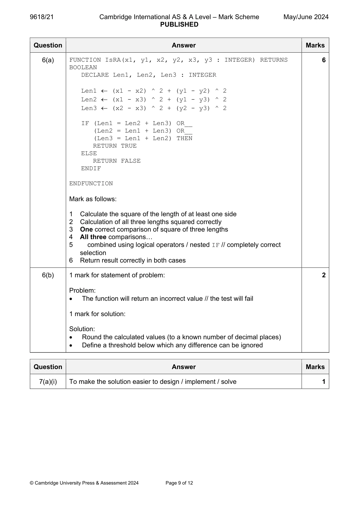 Mark scheme, page 9 of 12