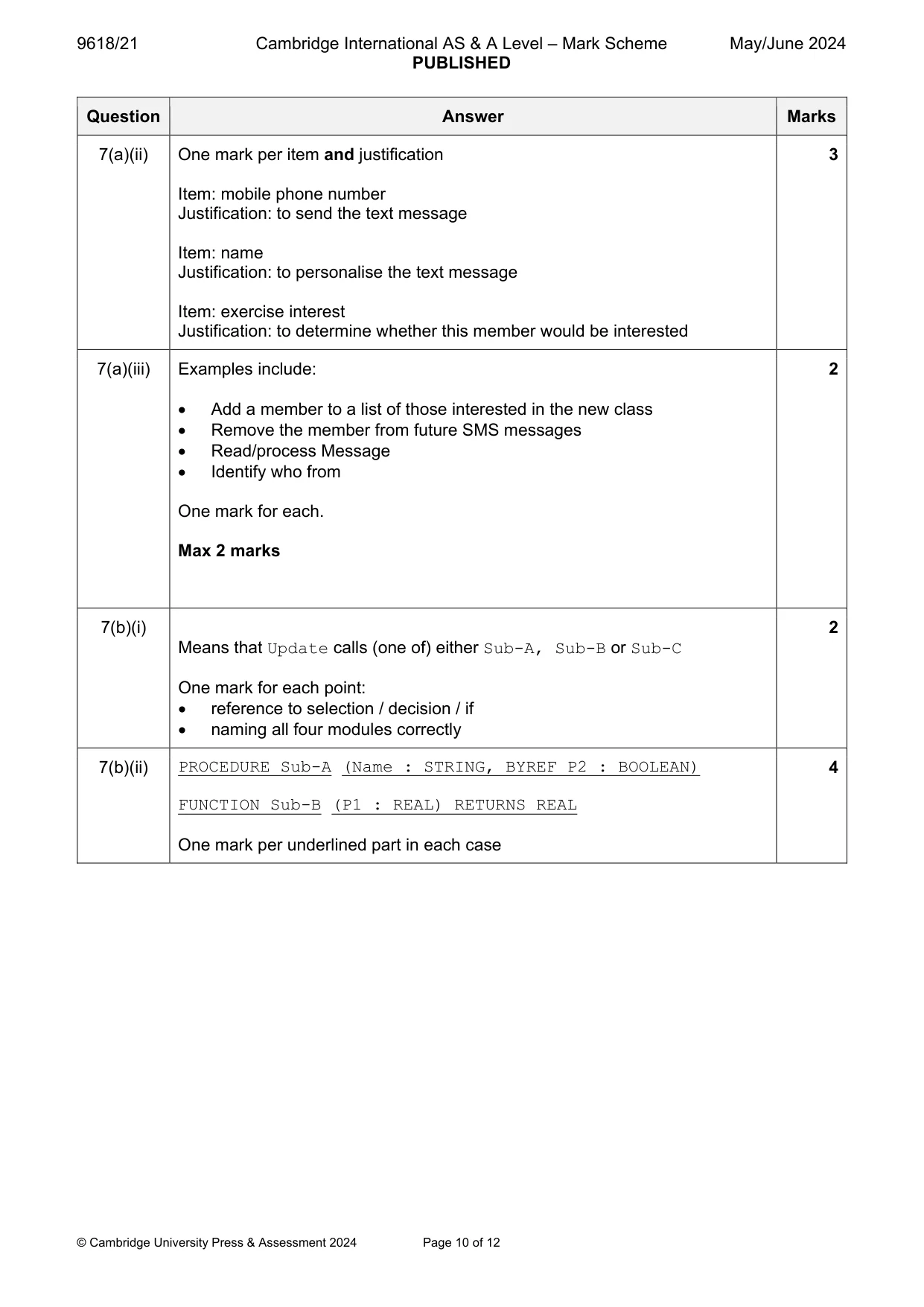 Mark scheme, page 10 of 12