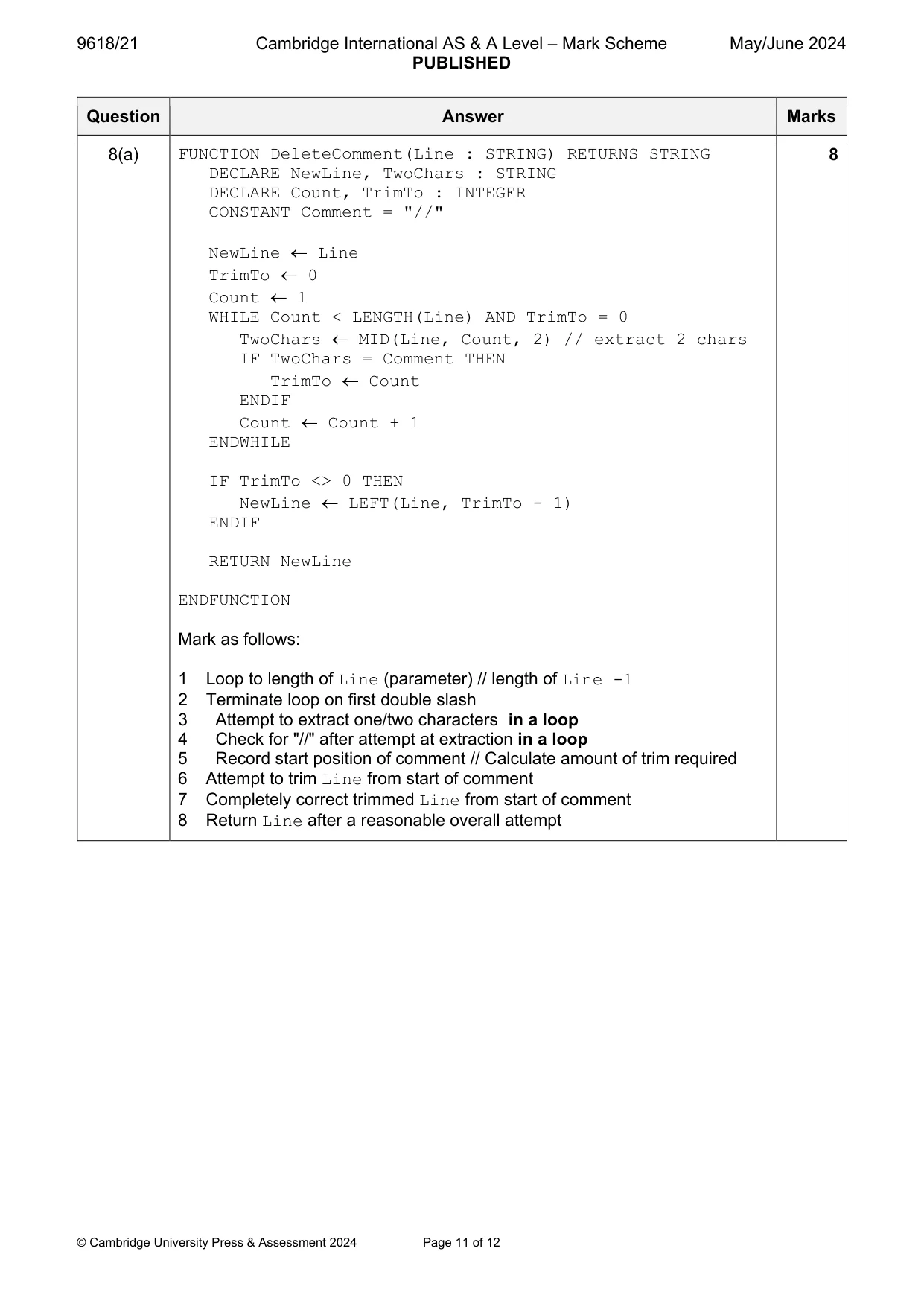 Mark scheme, page 11 of 12