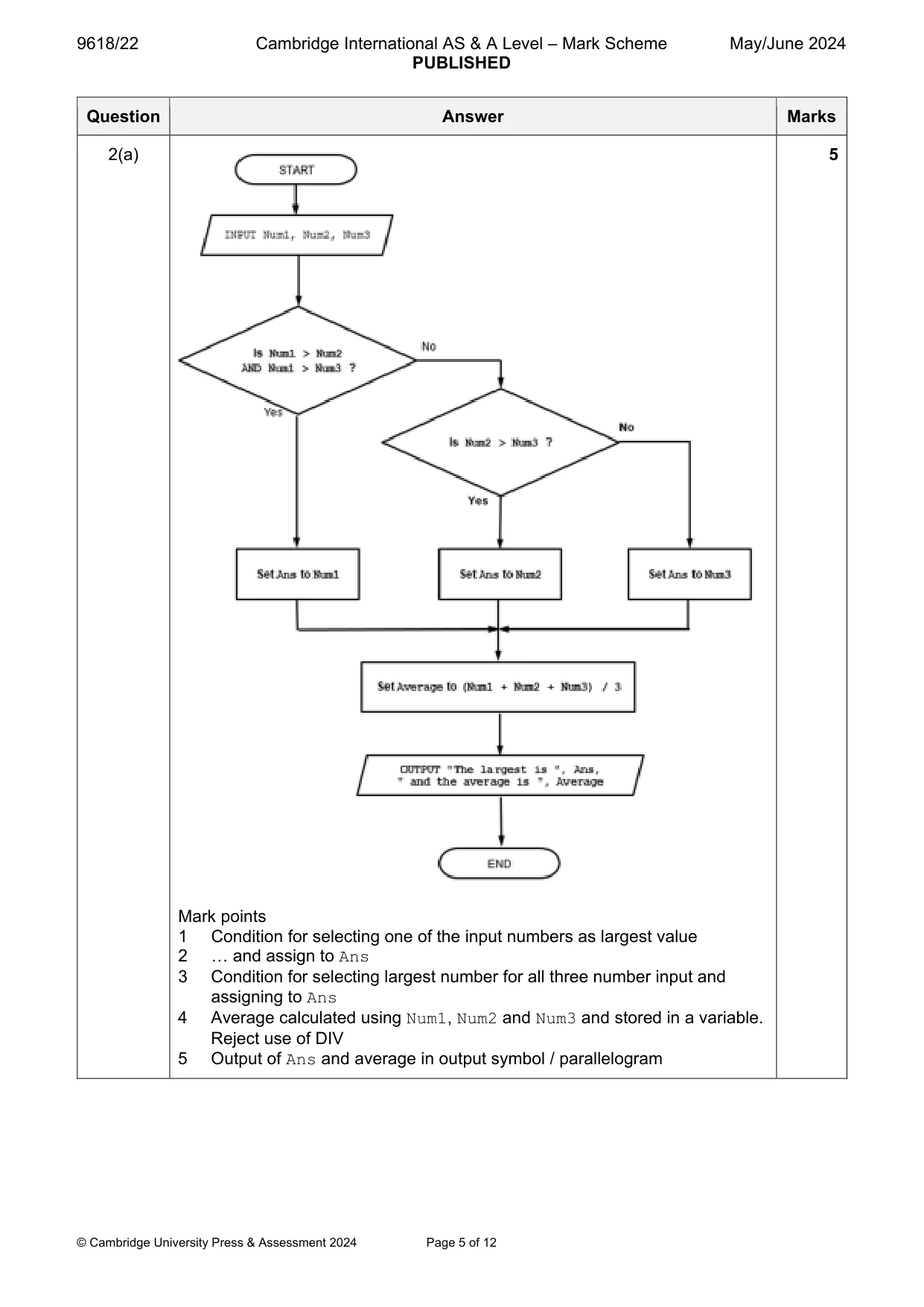 Mark scheme, page 5 of 12