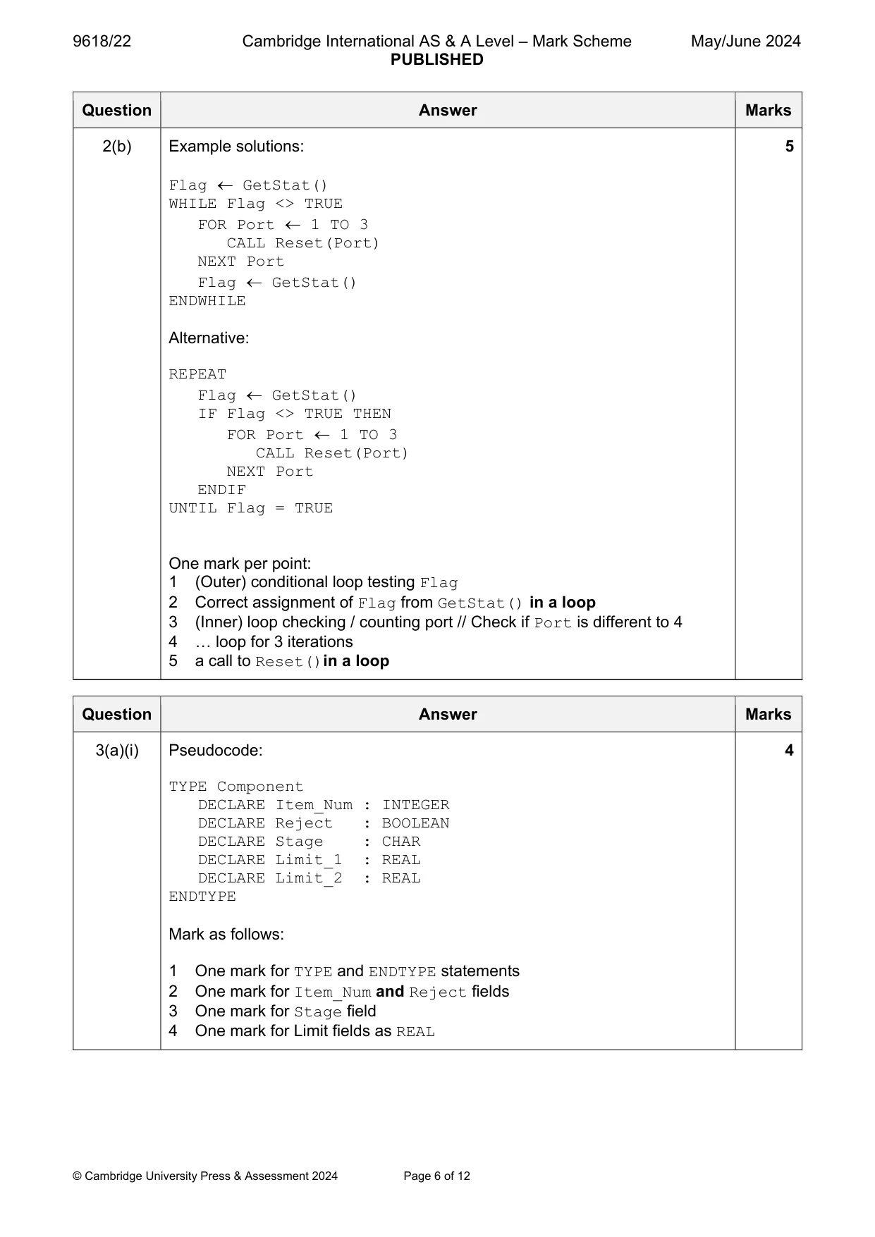 Mark scheme, page 6 of 12