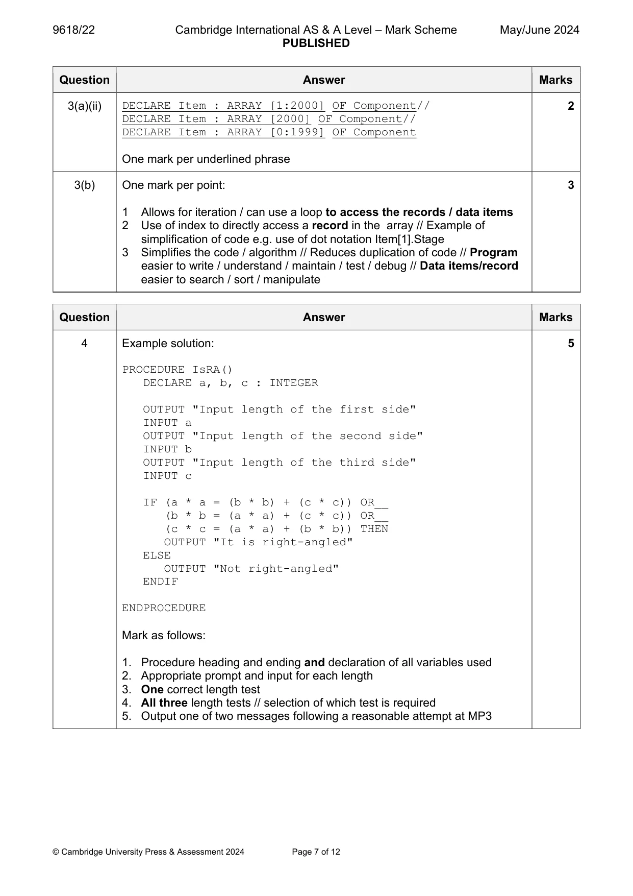 Mark scheme, page 7 of 12
