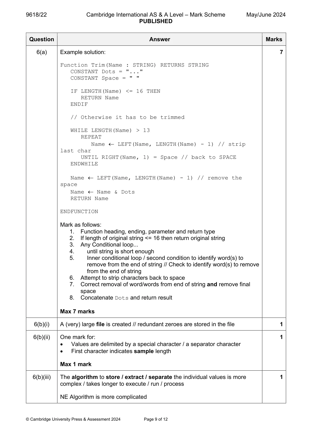Mark scheme, page 9 of 12