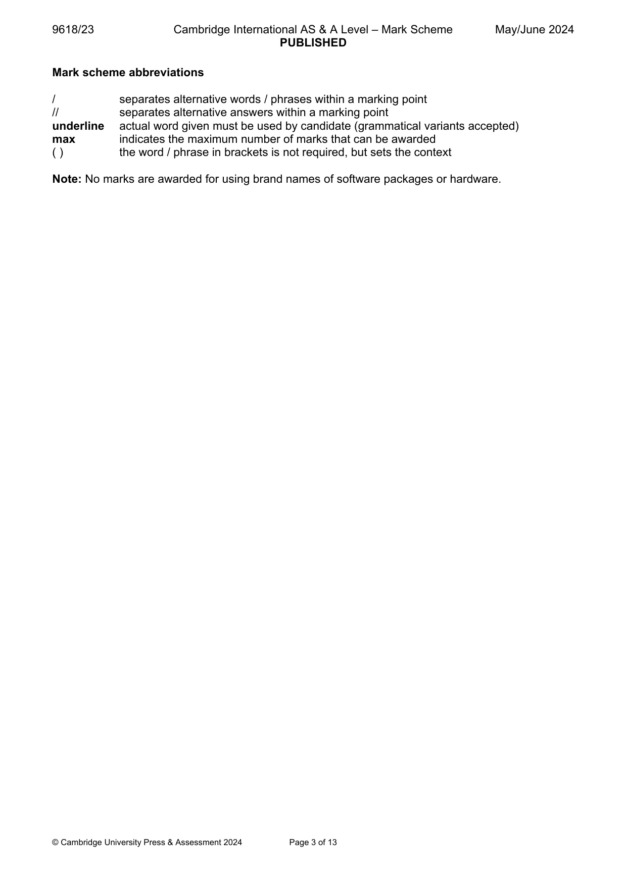 Mark scheme, page 3 of 13