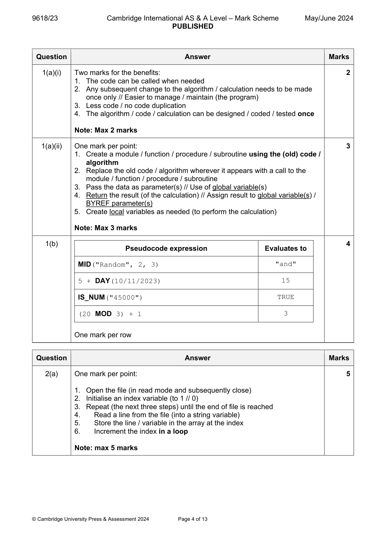 Mark scheme, page 4 of 13