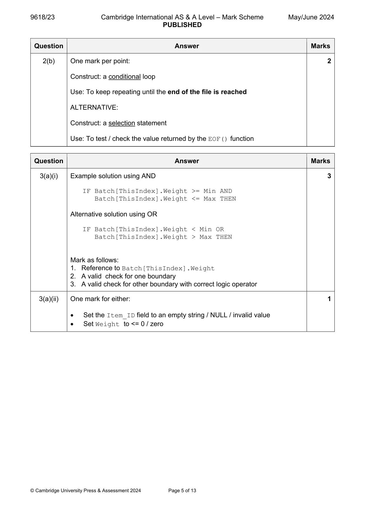 Mark scheme, page 5 of 13