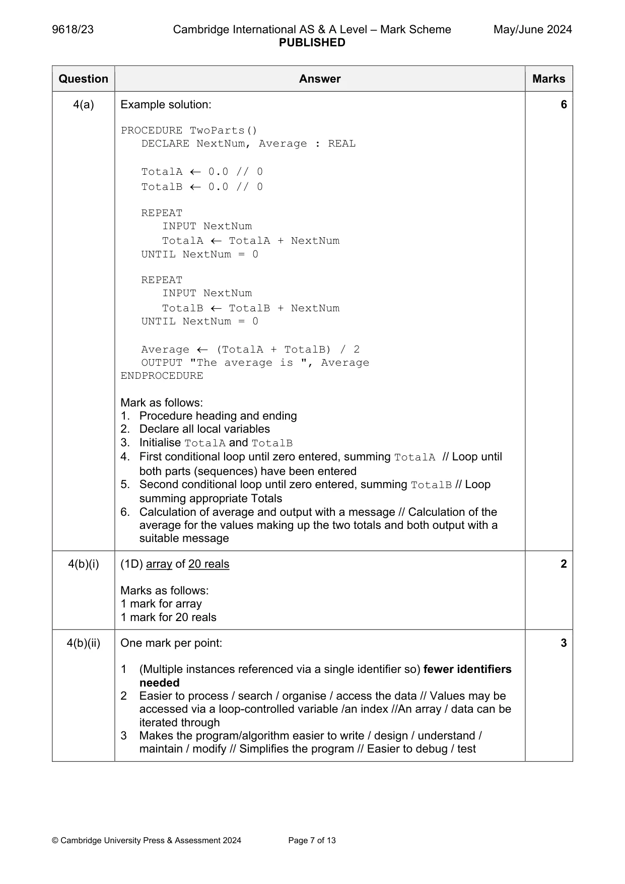Mark scheme, page 7 of 13