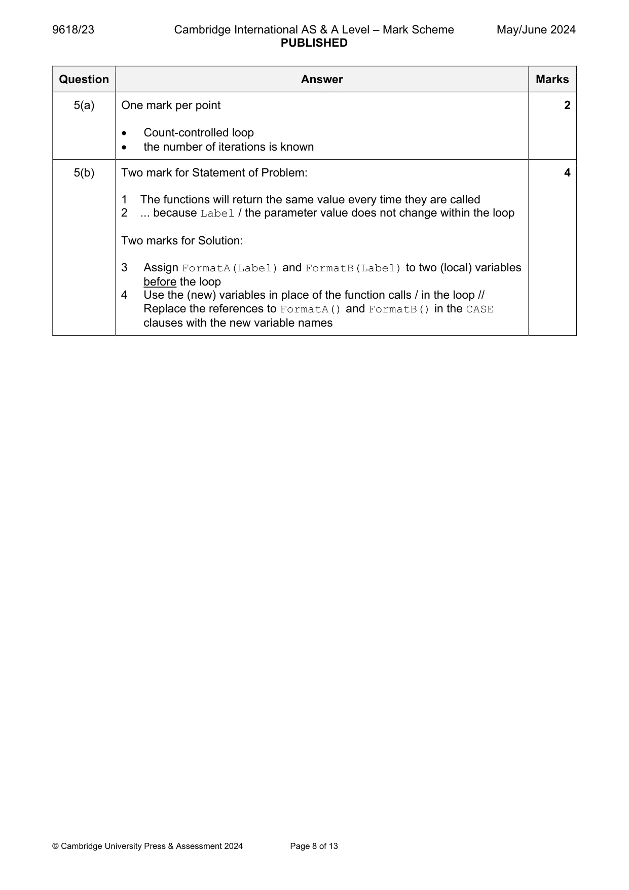 Mark scheme, page 8 of 13