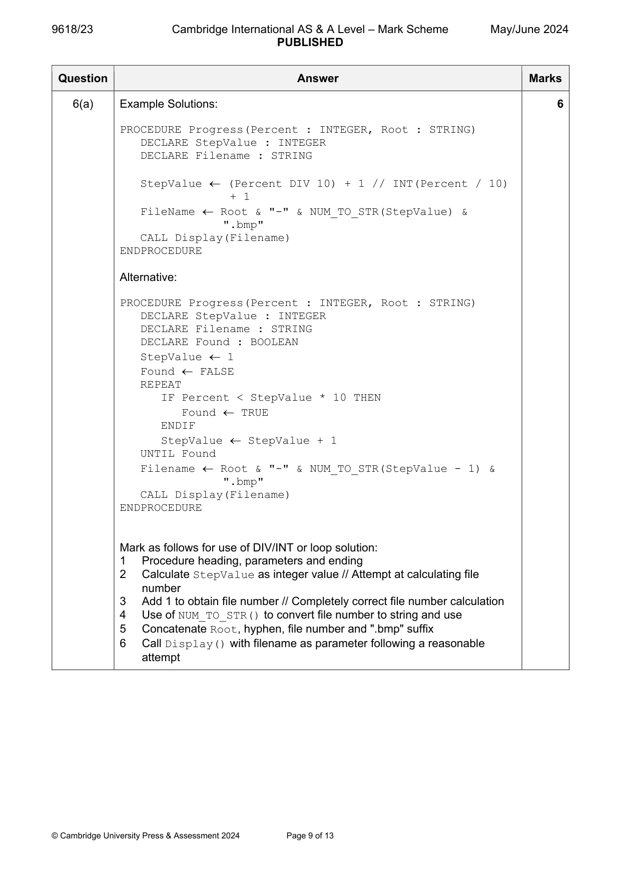 Mark scheme, page 9 of 13