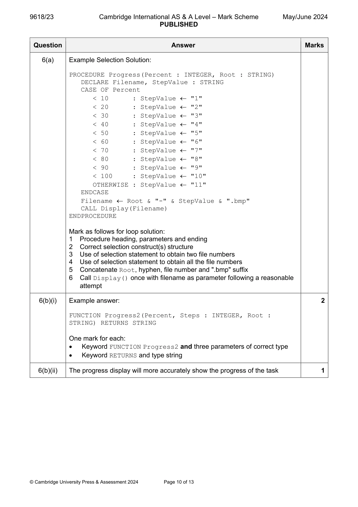 Mark scheme, page 10 of 13