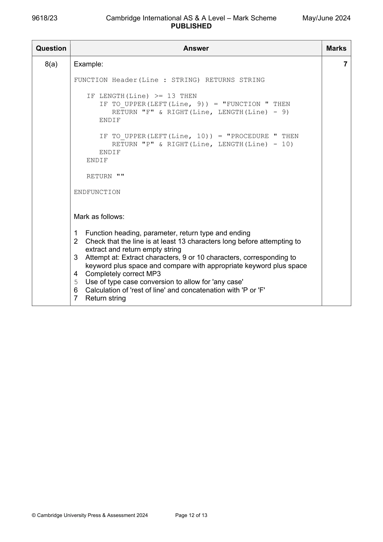 Mark scheme, page 12 of 13