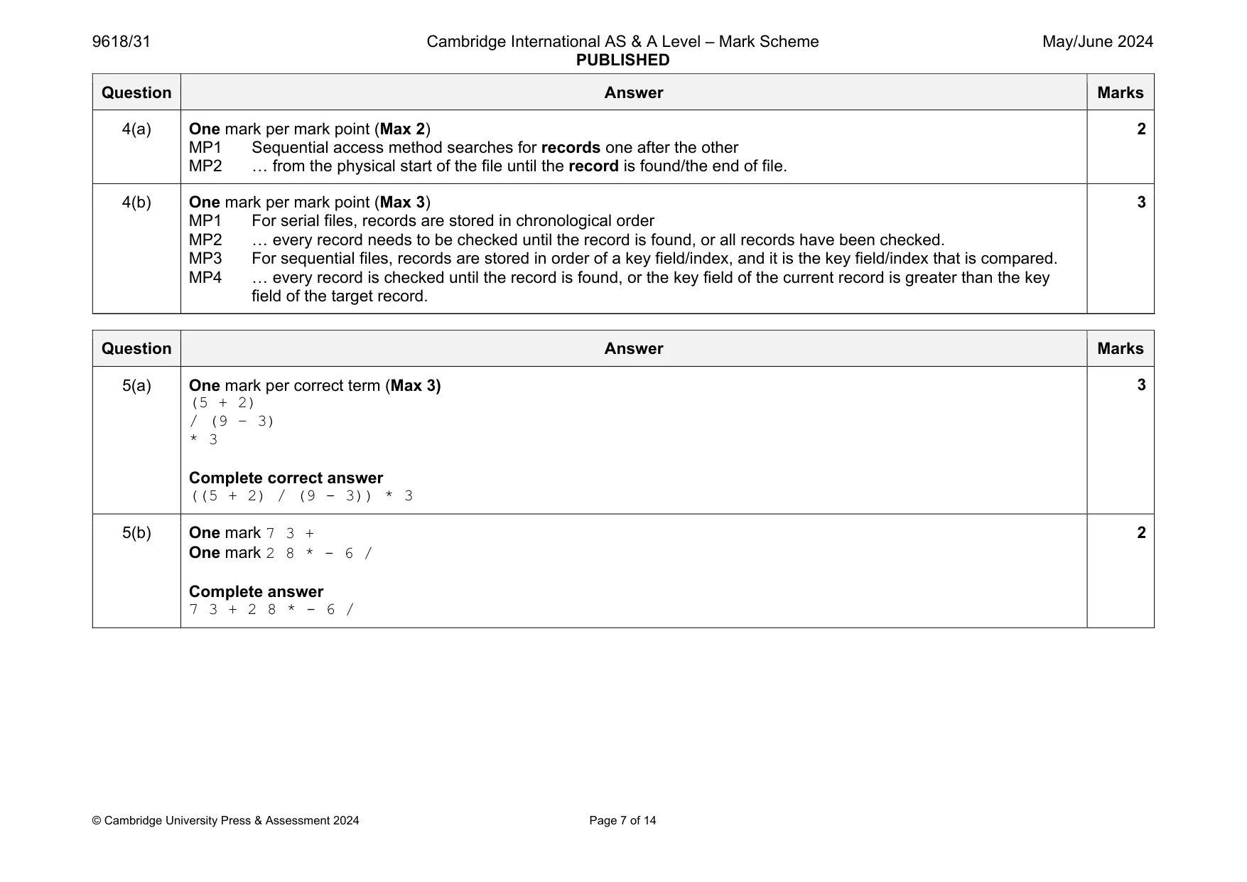 Mark scheme, page 7 of 14