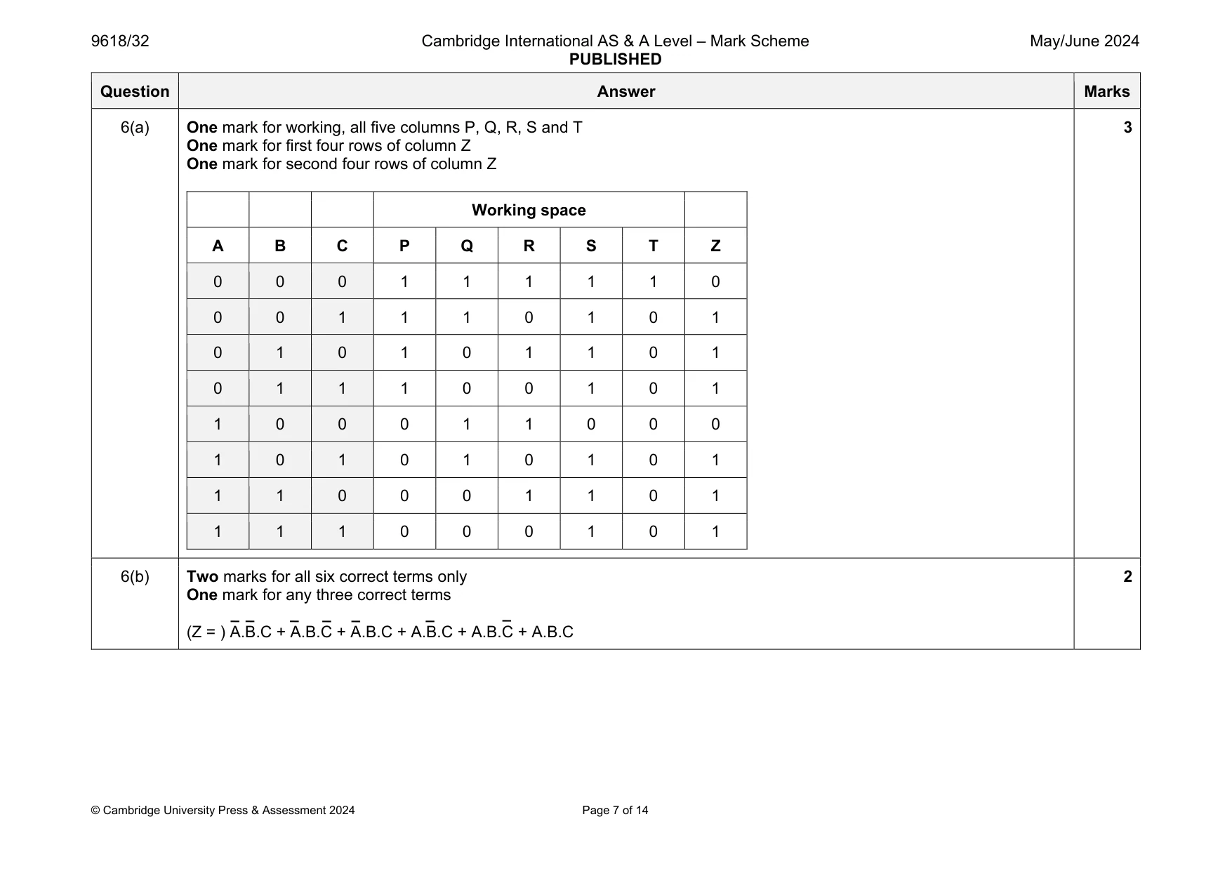 Mark scheme, page 7 of 14