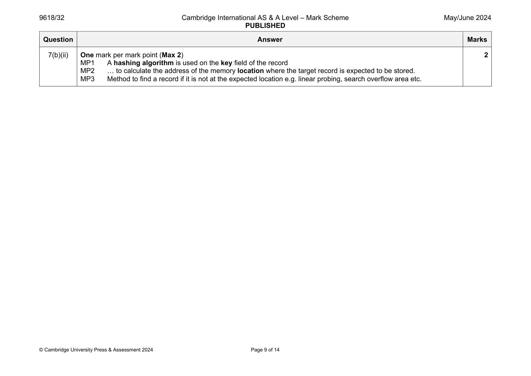 Mark scheme, page 9 of 14