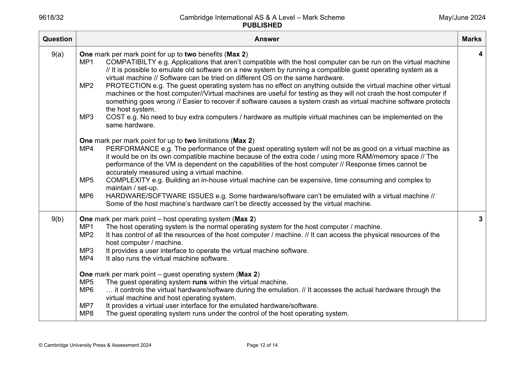 Mark scheme, page 12 of 14