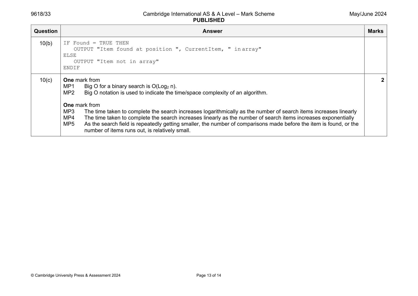 Mark scheme, page 13 of 14