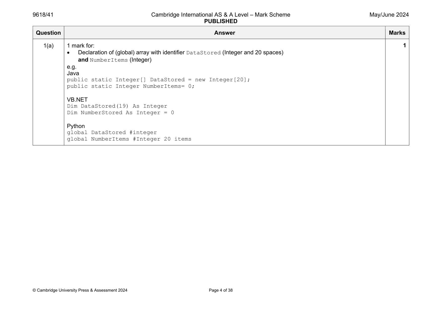 Mark scheme, page 4 of 38