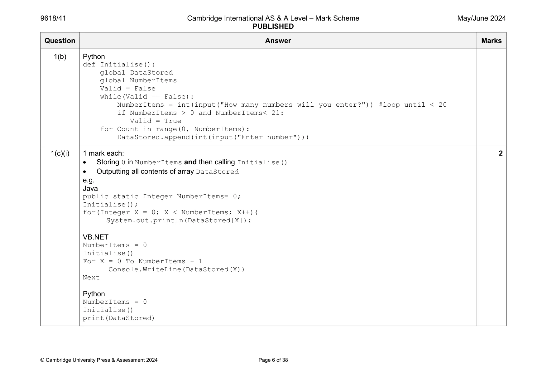 Mark scheme, page 6 of 38