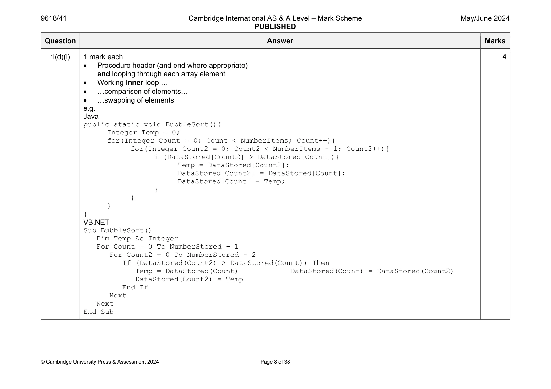 Mark scheme, page 8 of 38