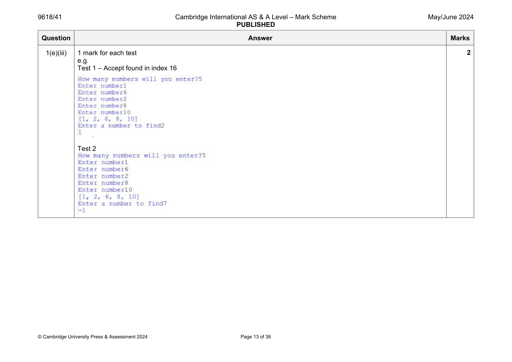 Mark scheme, page 13 of 38