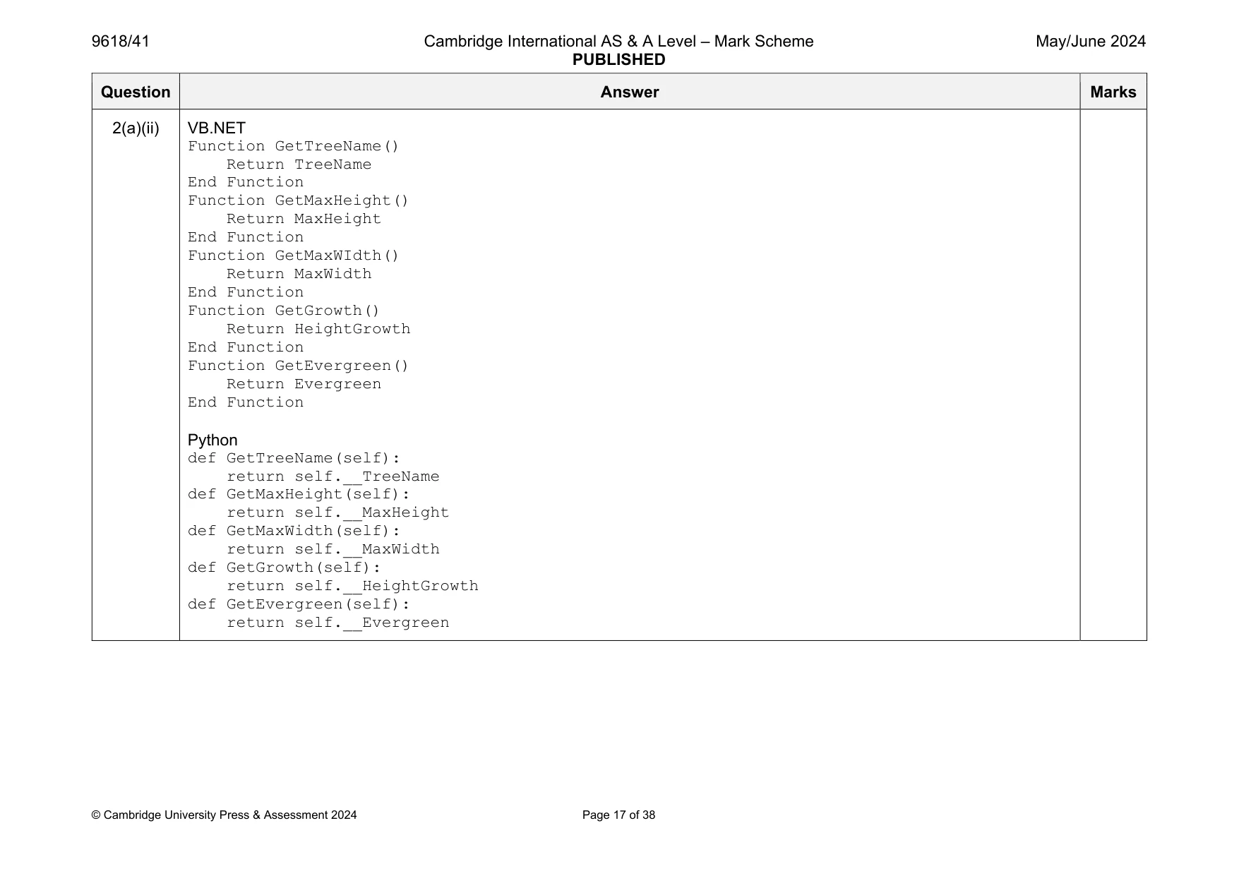Mark scheme, page 17 of 38