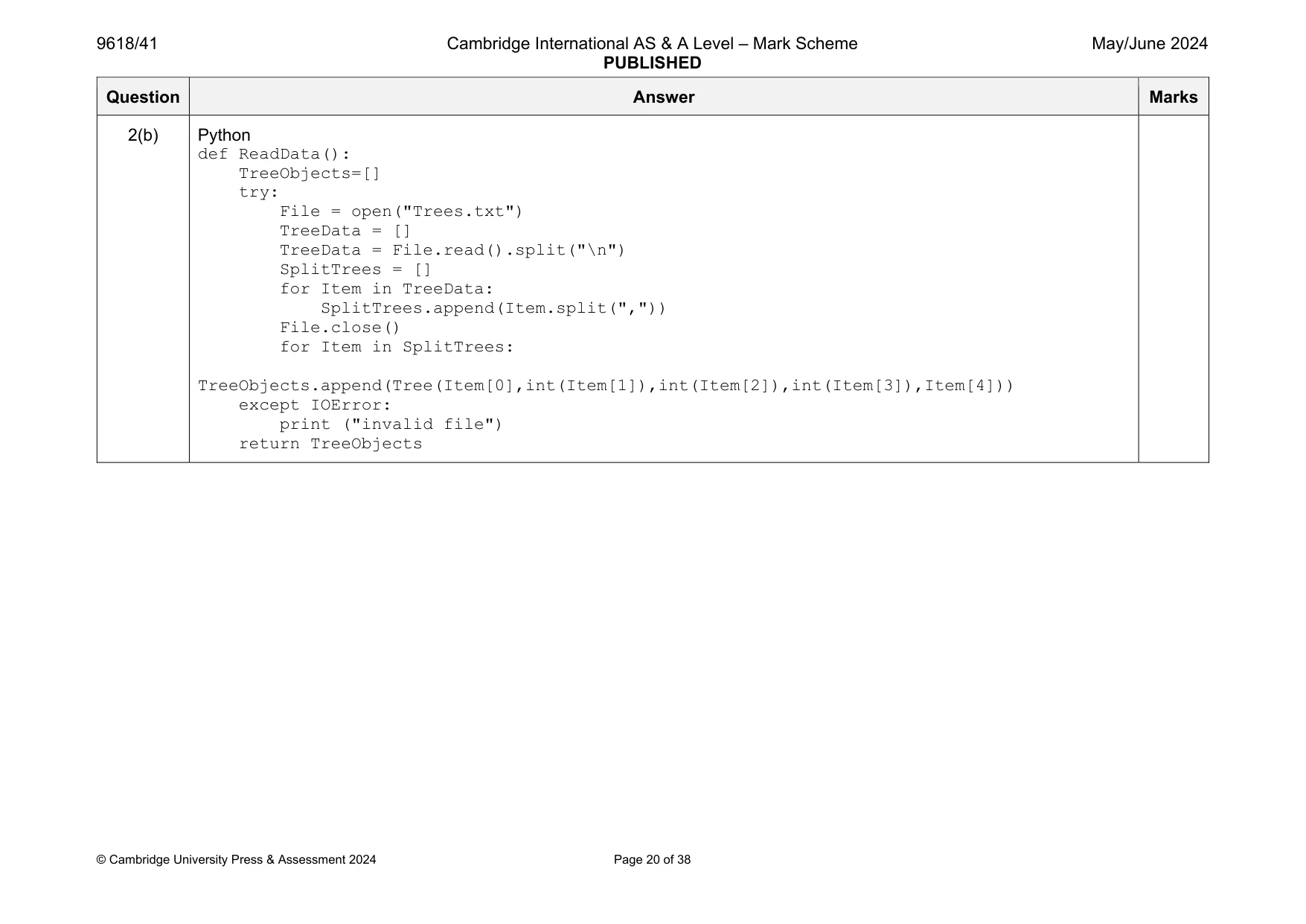 Mark scheme, page 20 of 38