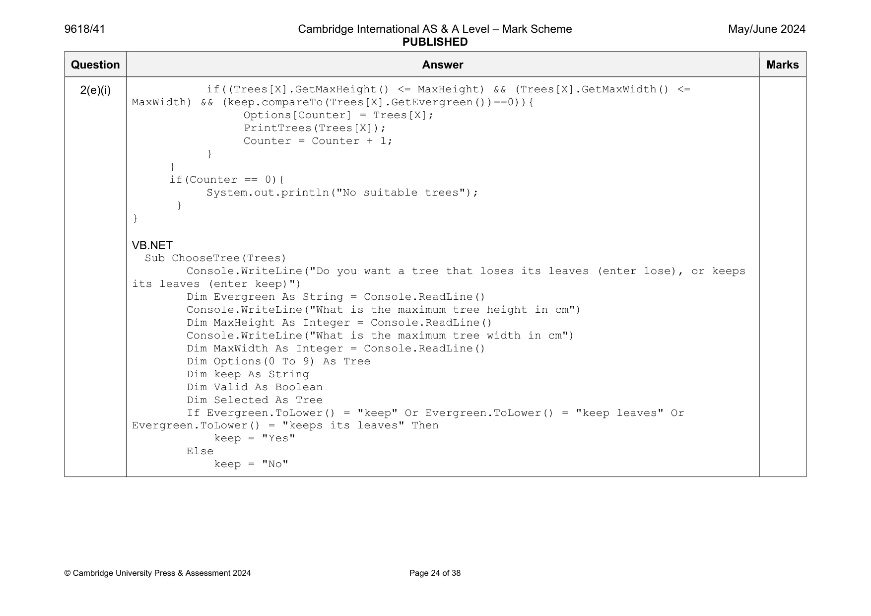 Mark scheme, page 24 of 38