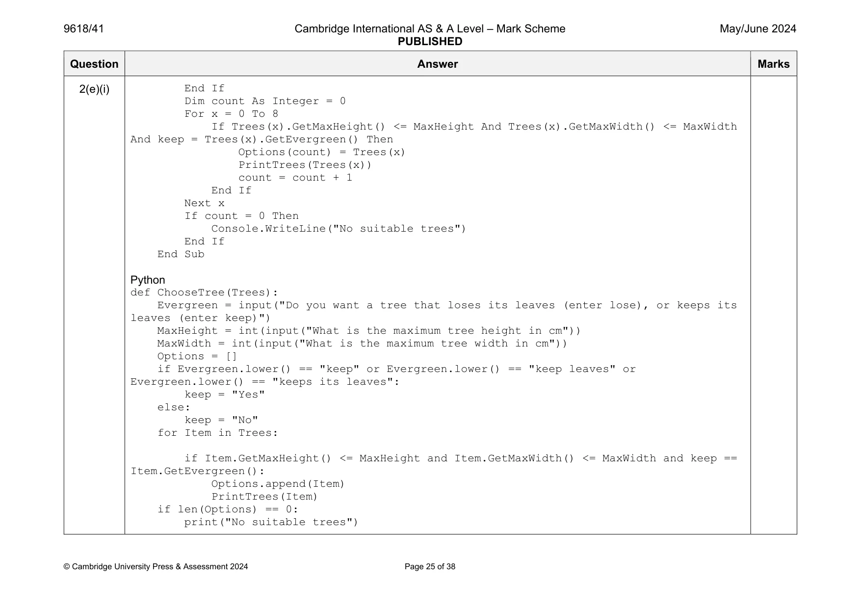 Mark scheme, page 25 of 38