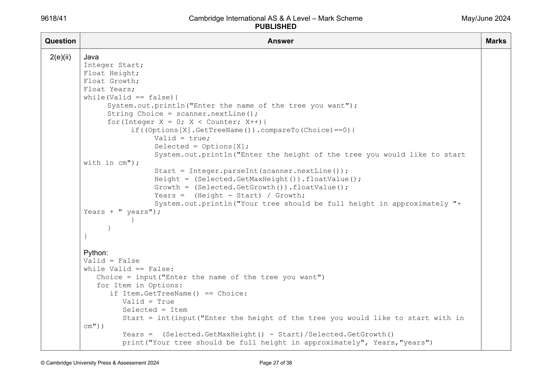 Mark scheme, page 27 of 38