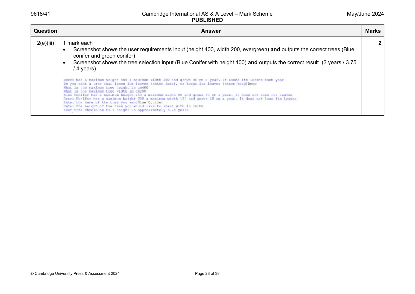 Mark scheme, page 28 of 38