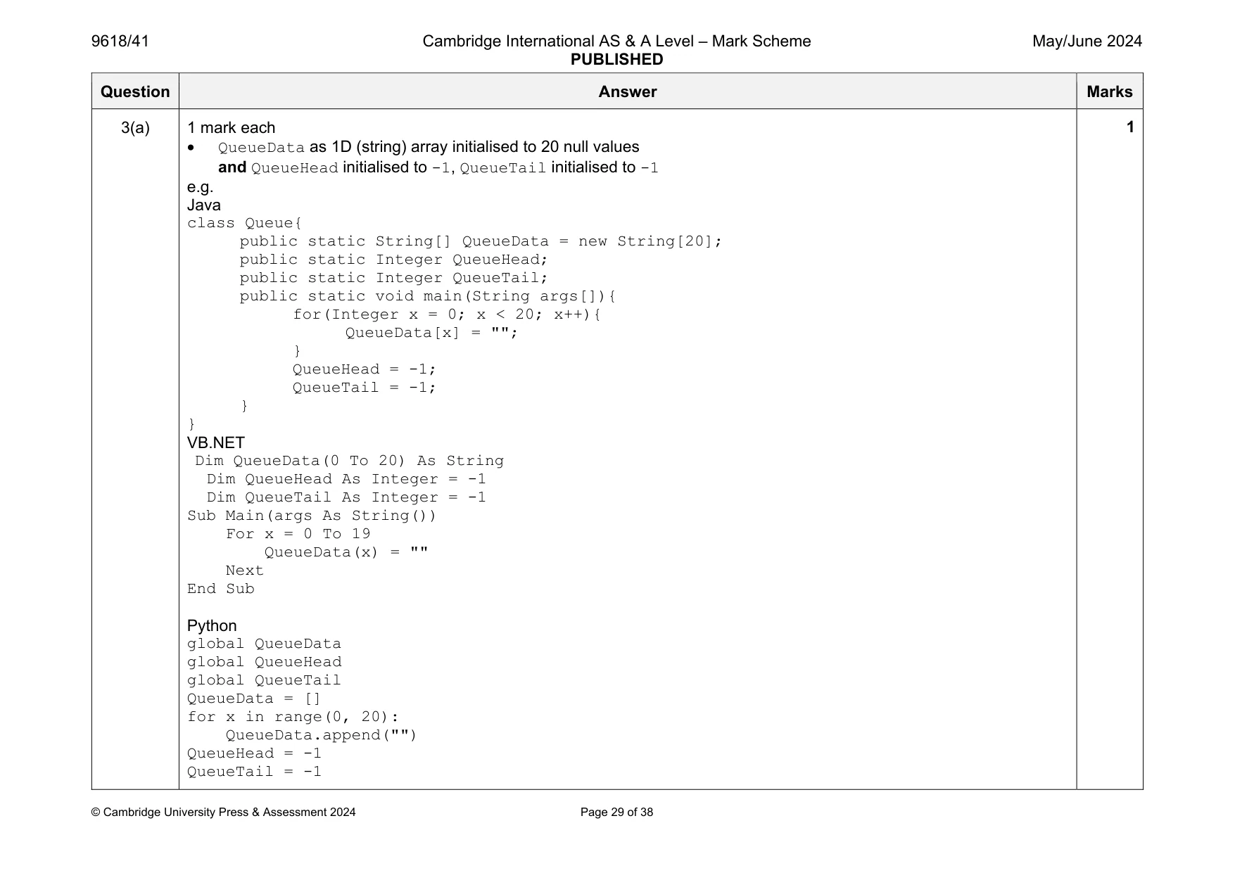 Mark scheme, page 29 of 38
