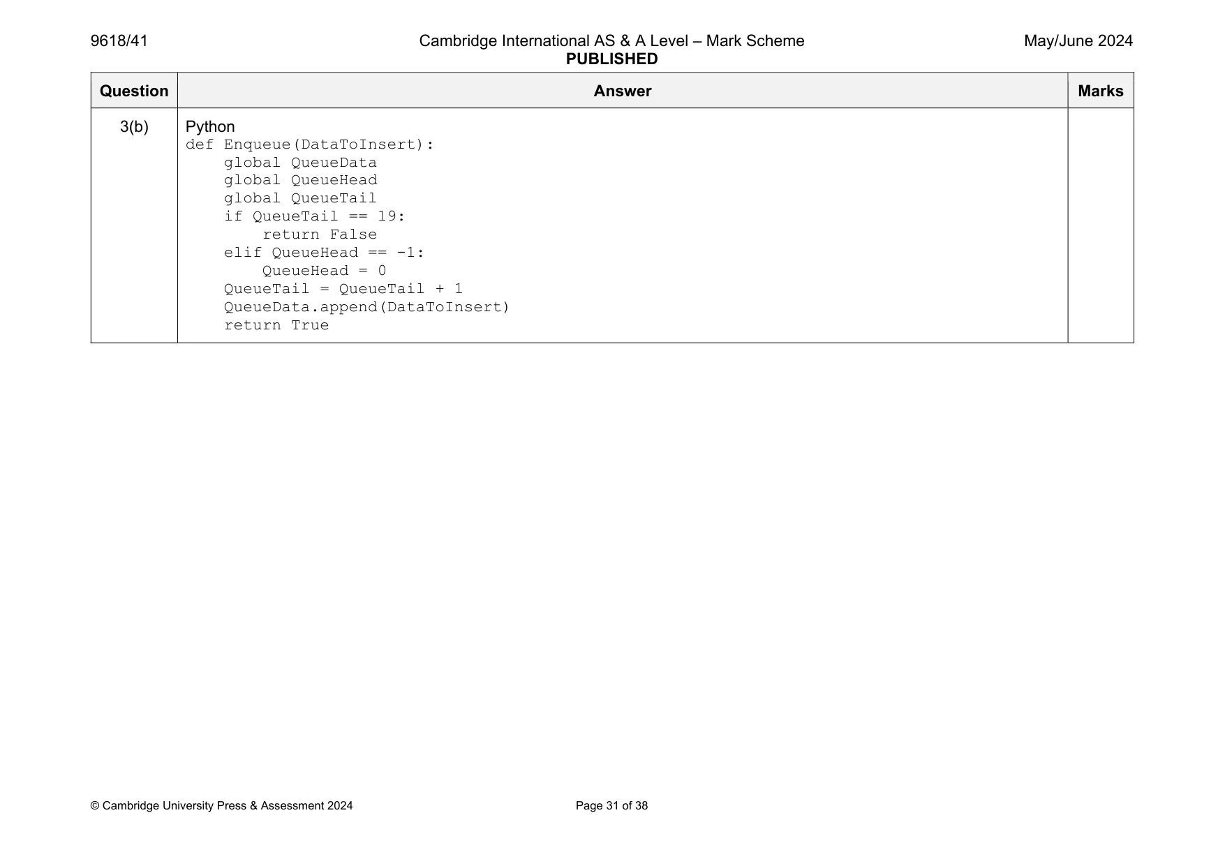 Mark scheme, page 31 of 38