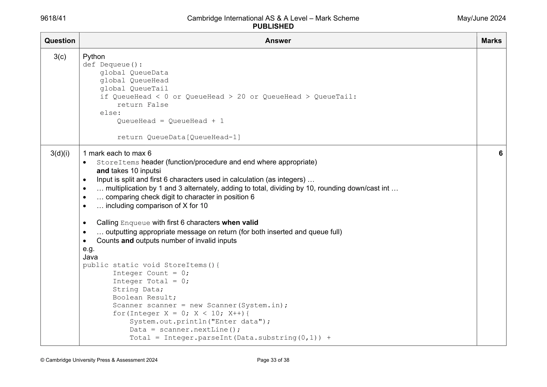 Mark scheme, page 33 of 38