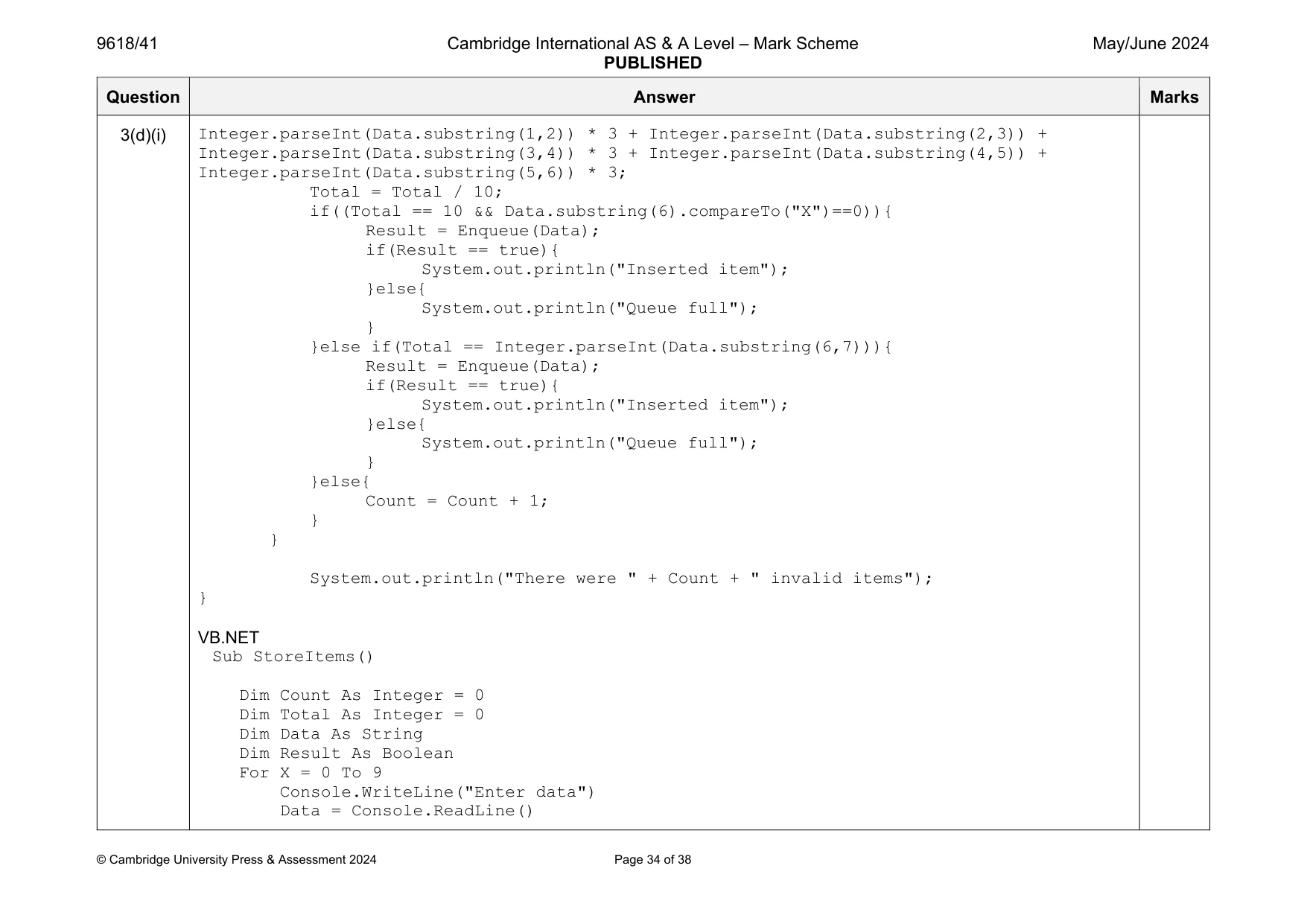Mark scheme, page 34 of 38