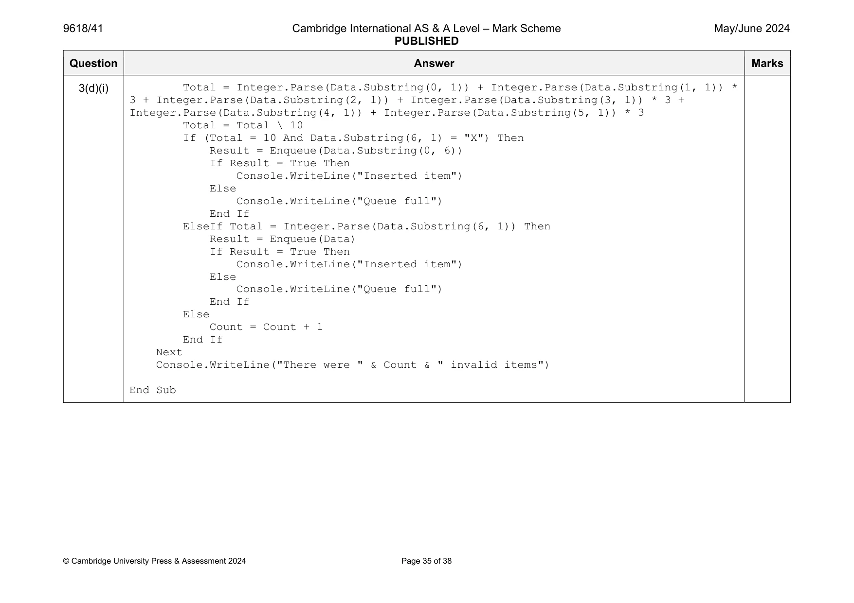 Mark scheme, page 35 of 38