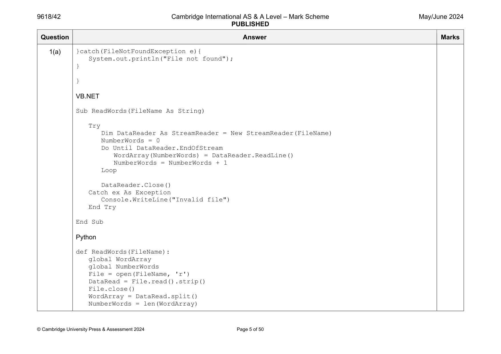 Mark scheme, page 5 of 50