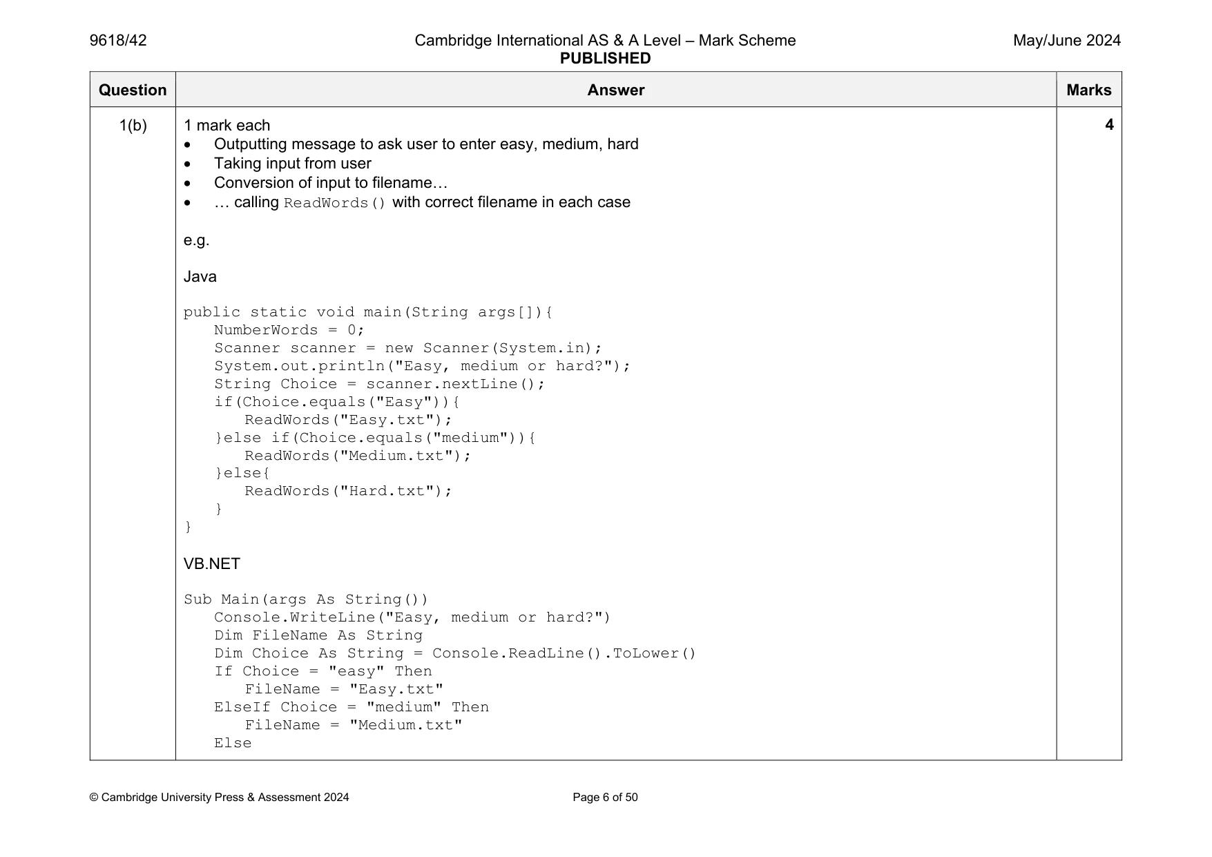 Mark scheme, page 6 of 50
