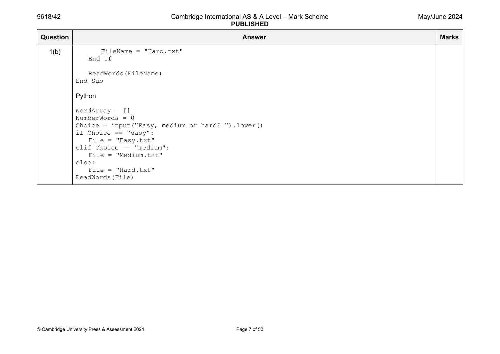 Mark scheme, page 7 of 50