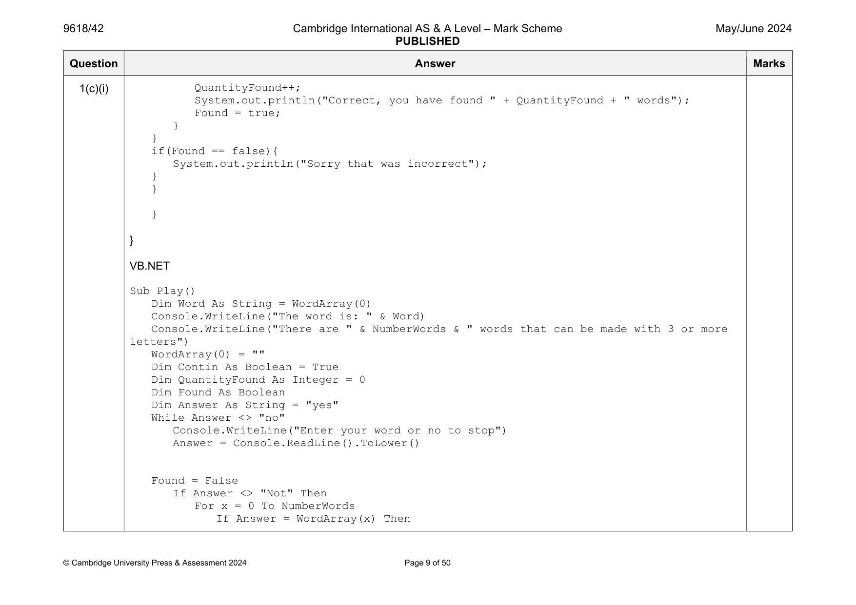Mark scheme, page 9 of 50