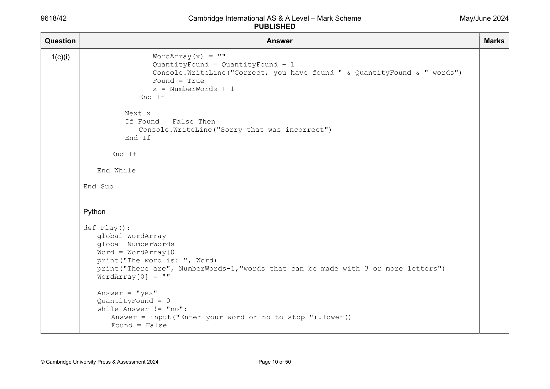 Mark scheme, page 10 of 50
