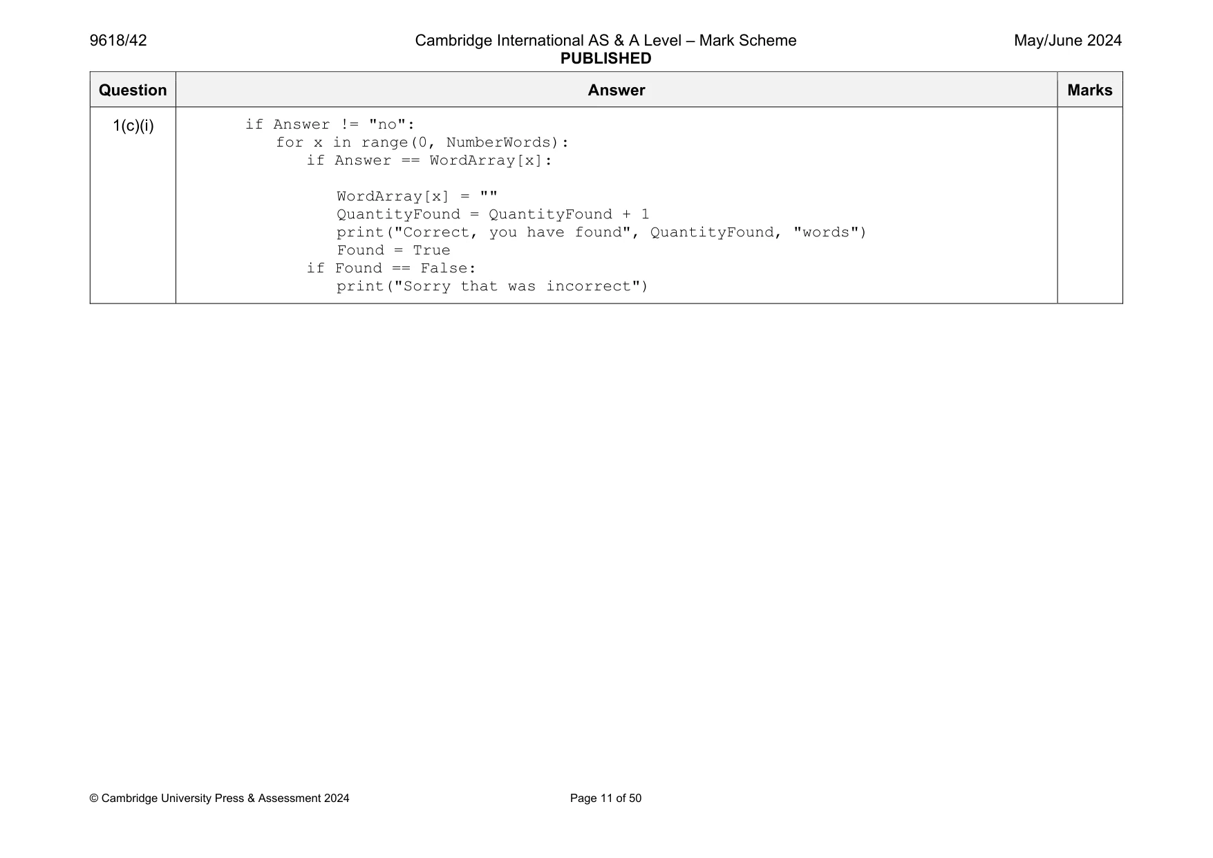 Mark scheme, page 11 of 50