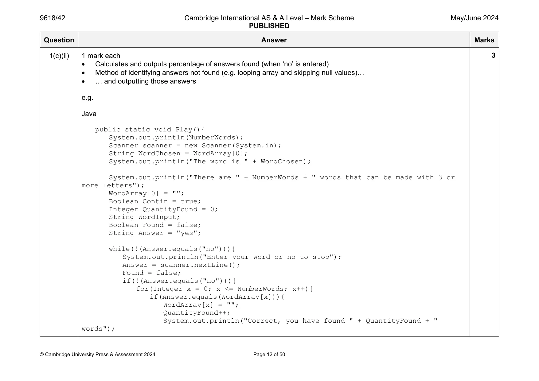 Mark scheme, page 12 of 50