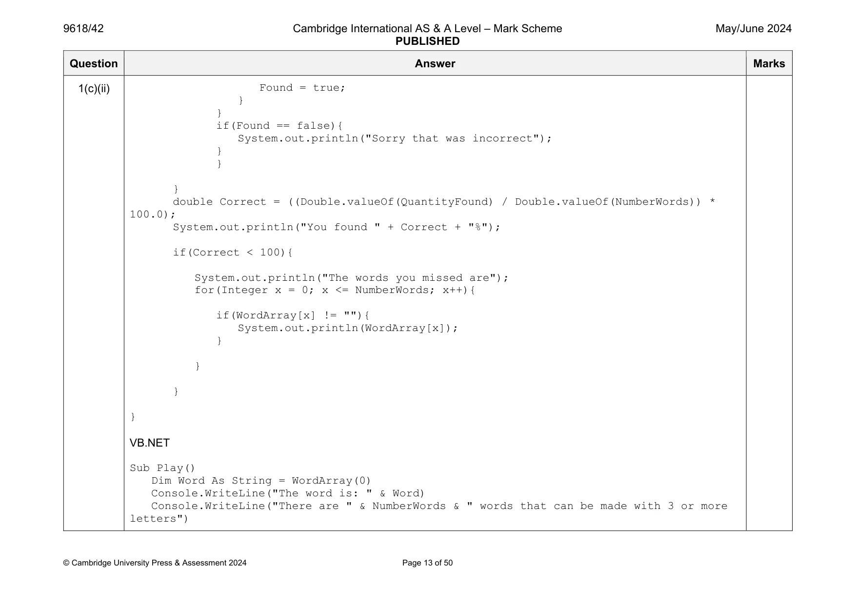 Mark scheme, page 13 of 50