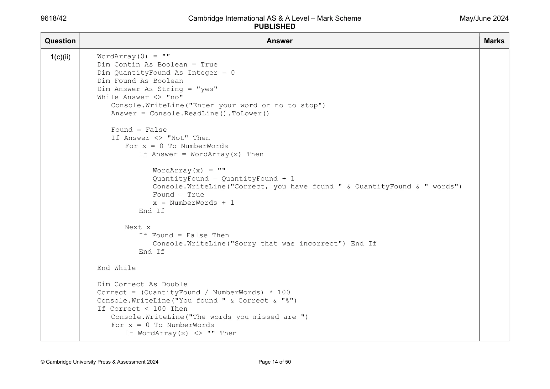 Mark scheme, page 14 of 50
