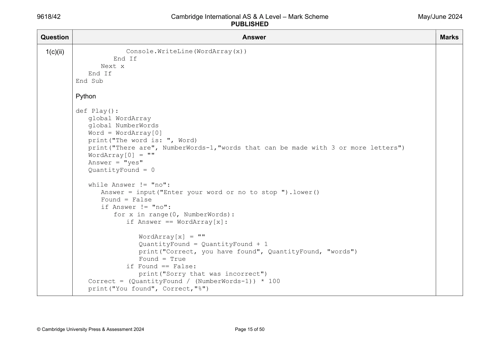 Mark scheme, page 15 of 50